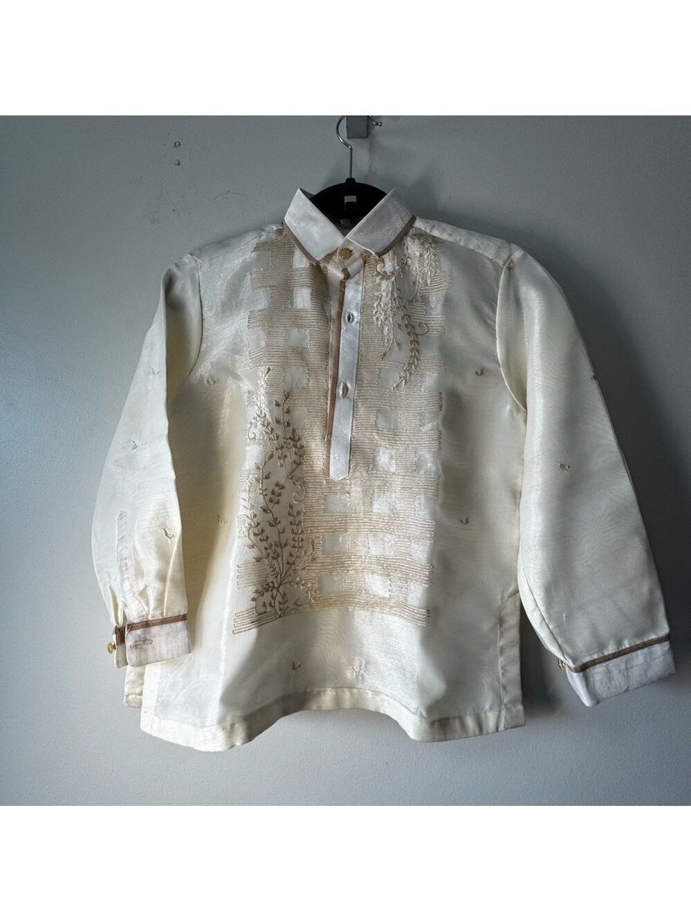 Barong Tagalog Classic White Button Down Dress Shirt size 12